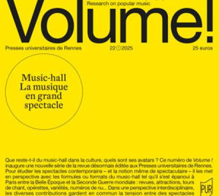 Couverture de revue jaune et carrée : "Volumes ! Music-hall : la musique en grand spectacle"