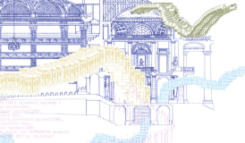 dessin technique et stylisé d'une façade d'un bâtiment ancien