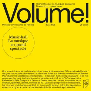Couverture de revue jaune et carrée : "Volumes ! Music-hall : la musique en grand spectacle"