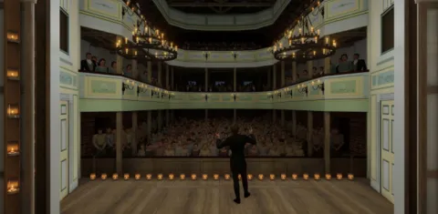 Théâtre modélisé vu depuis la scène.